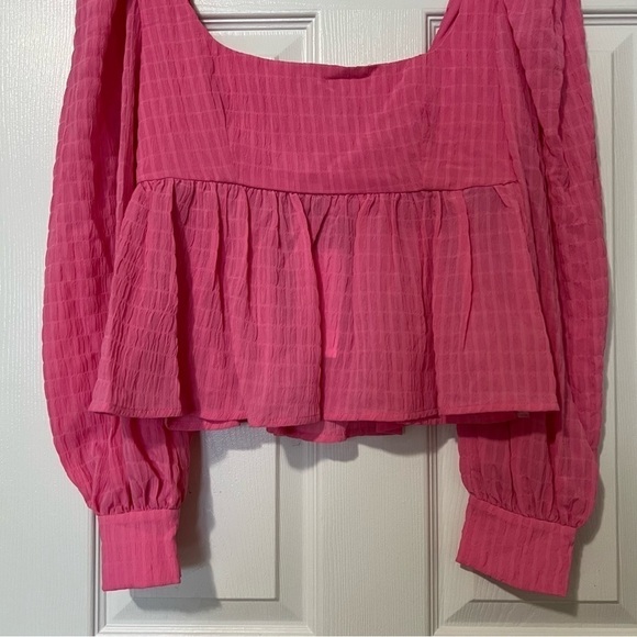[NWT] WAYF Pink Long Sleeve Peplum Square Neck Babydoll Bohemian Blouse - Sz S - Picture 4 of 14